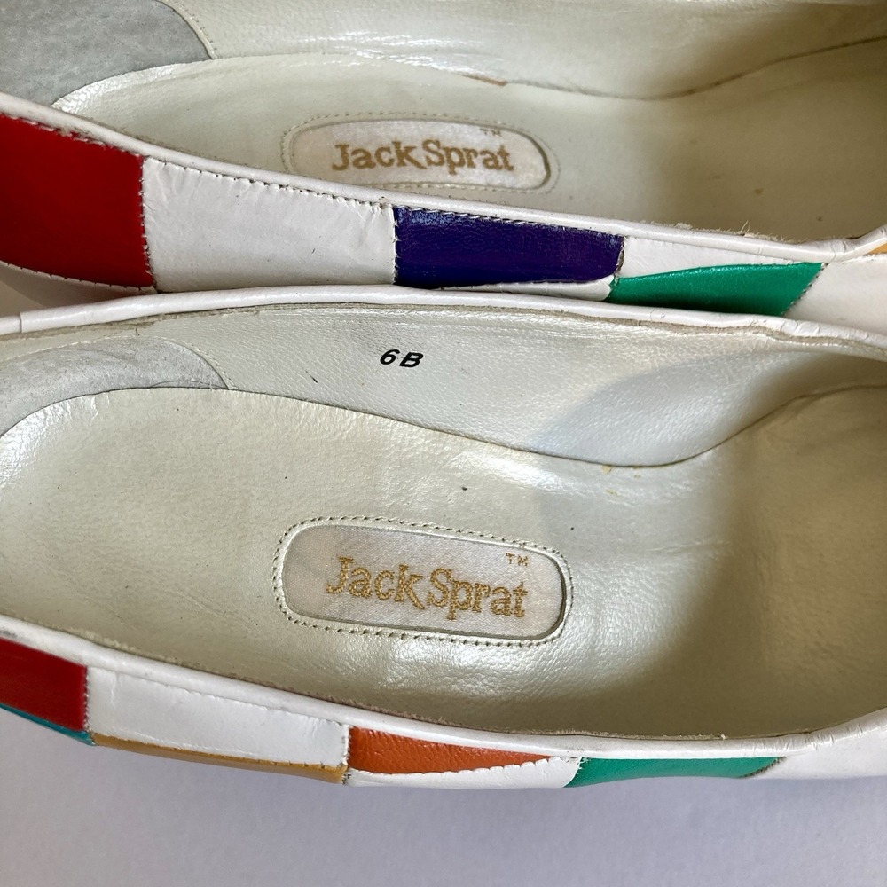 Vtg Jack Sprat Rainbow Harlequin Mod Patchwork Pumps Leather Size 6B Colorblock - Picture 11 of 16